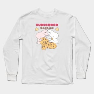 Two Cute Bunnies Enjoying Giant Chocolate Cookies Long Sleeve T-Shirt